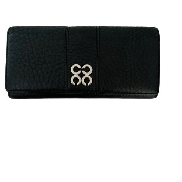Coach Wallet Black Leather Op Art Cs Logo Bi Fold Pebbled Leather Pink Lining - Picture 1 of 9